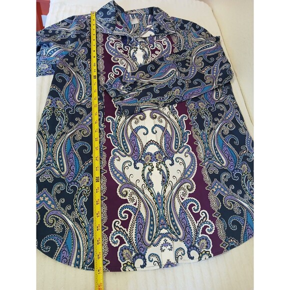 Chicos Women's Tunic Blouse Size 2 L Paisley Blue Purple Button Up Long Sleeve - Picture 8 of 15